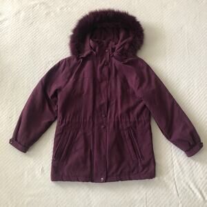 Purple Parka 1 Madison Size Small Violet Faux Suede Coat Fox Tail Trimmed Hood